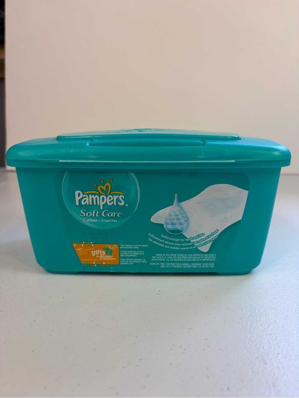 Pampers Baby Wipes Soft Container Plastic EMPTY Pop Up Top Dispenser Blue Green - Picture 2 of 6